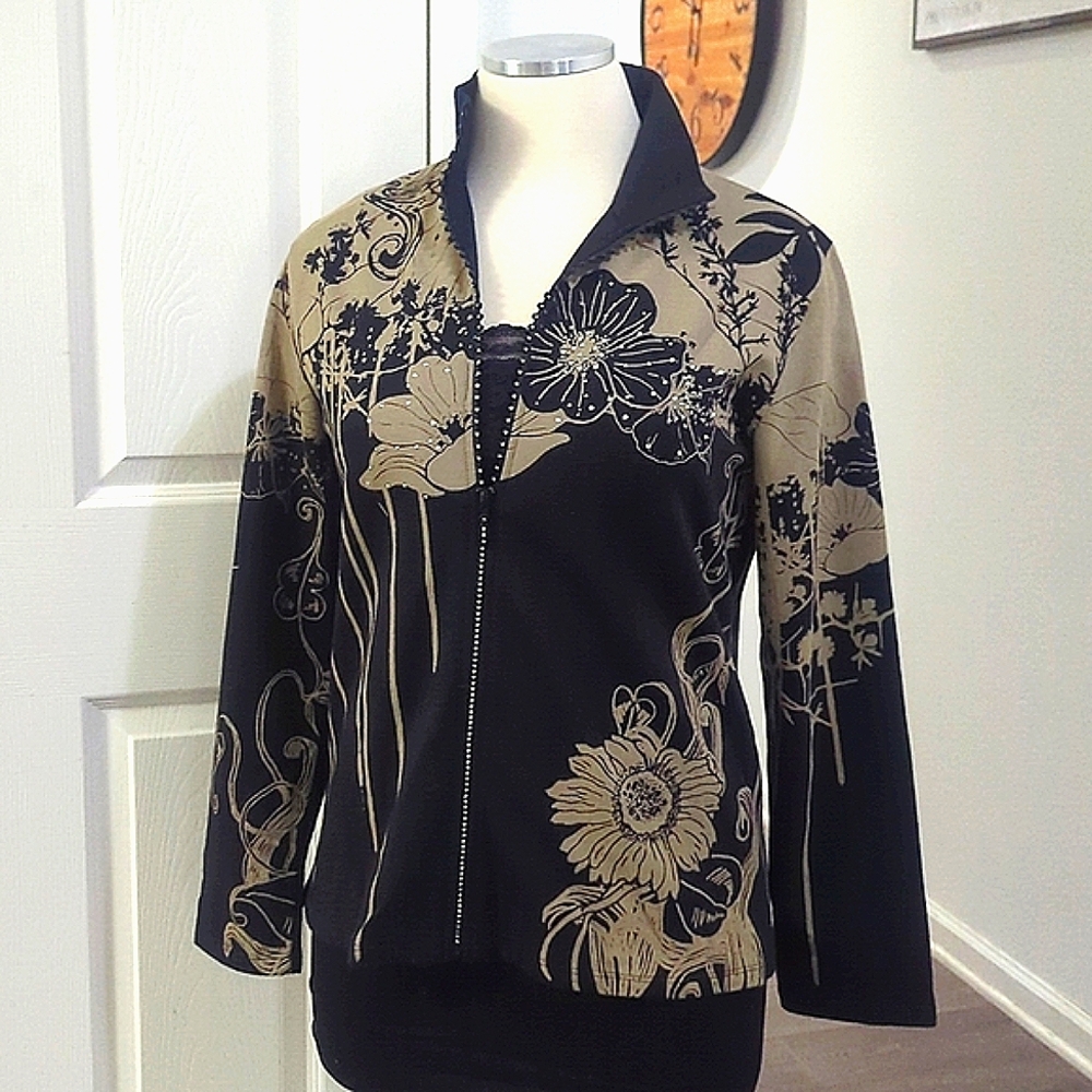 JESS & JANE Cane Flower Rhinestone Embellished Jacket ~ EUC